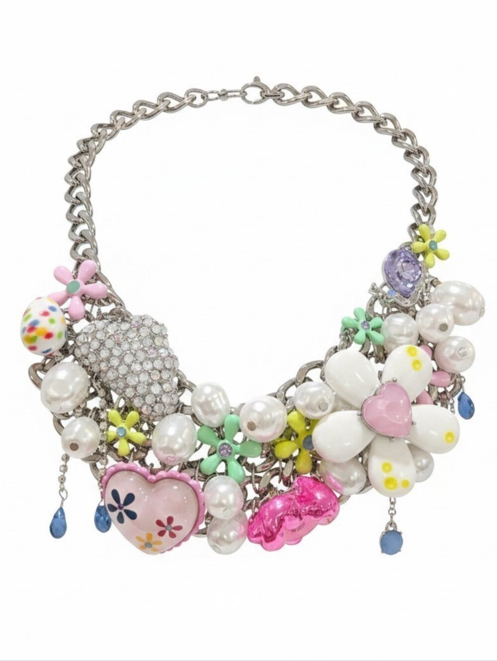 🐇▪️Betsey johnson▪️ flower easter bunny bib statement 19in necklace - Picture 1 of 13